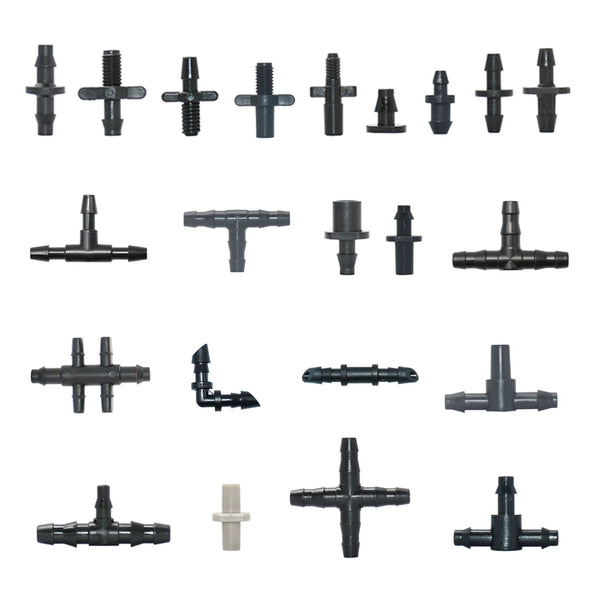 Drip Irrigation Barbed Fitting Set 4/7 mm — Tees, Elbows, Crosses and End Plugs (25 pcs)