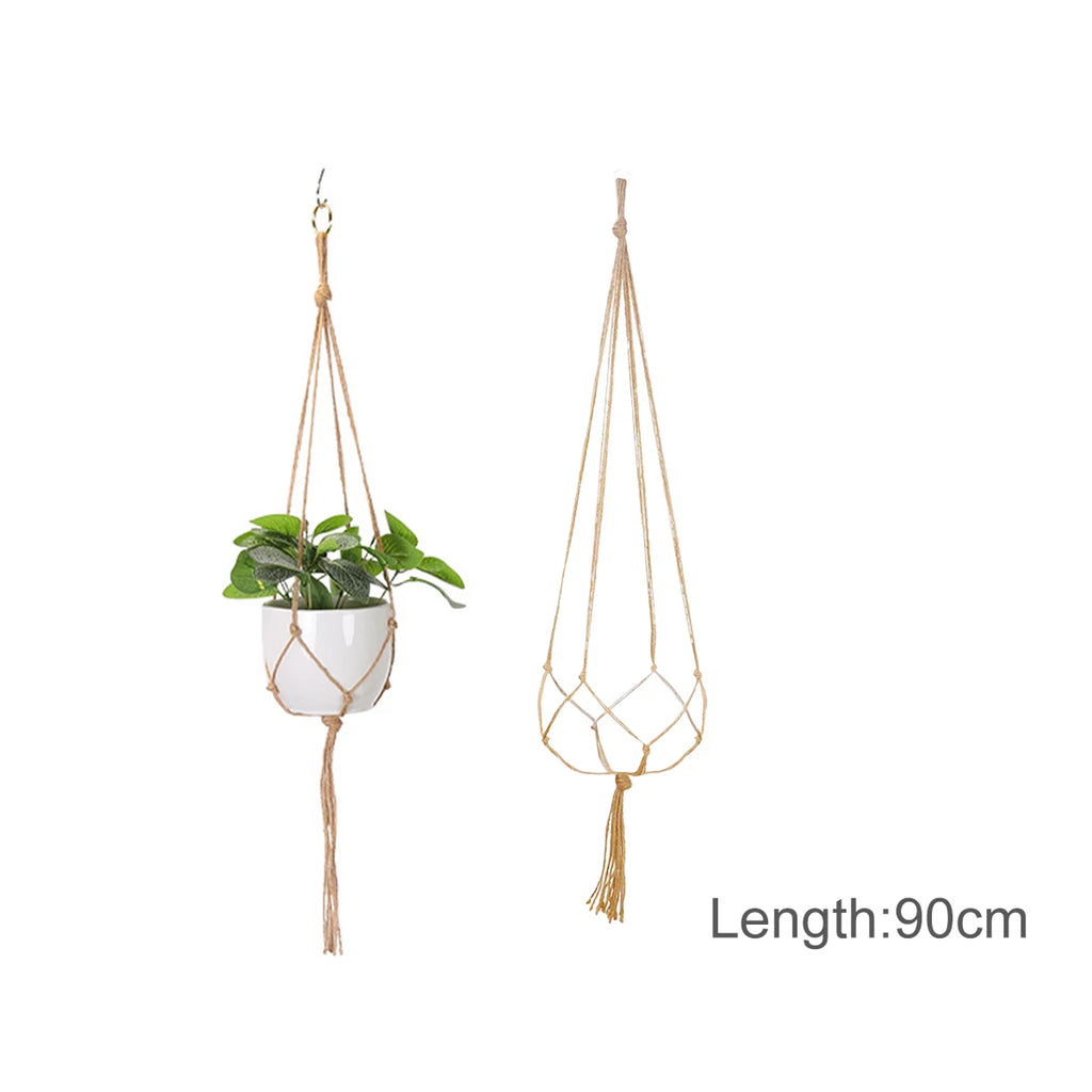 حمّالة أصص مكرمية الطراز 10 من حبل الجوت الطبيعي، طول 90 سم | Style 10 natural jute macrame plant-pot hanger, 90 cm long