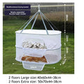 رفّ تجفيف شبكي معلّق بطابقين — مقاس كبير جداً 50 × 70 × 44 سم مع حبال تعليق 38 سم | Two-tier hanging mesh drying rack — extra size 50 × 70 × 44 cm with 38 cm hanging cords