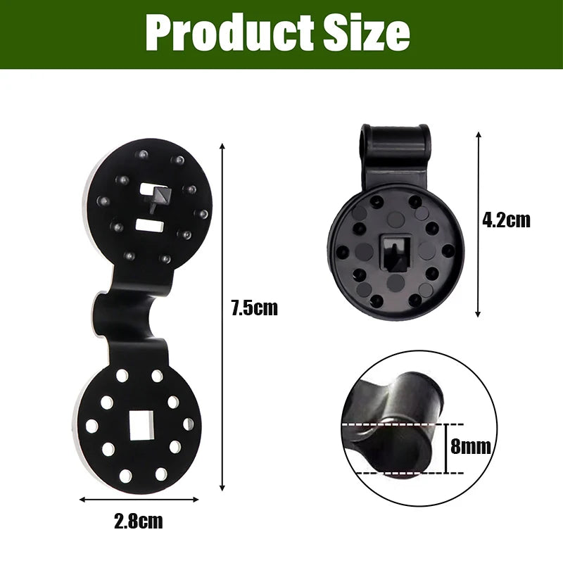 مخطط مقاسات المشبك: 7.5 سم × 2.8 سم وقطر الغطاء 4.2 سم | Clip size diagram: 7.5 cm × 2.8 cm, 4.2 cm cap