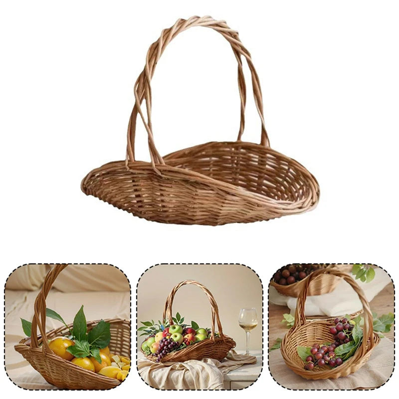 Woven Bamboo Harvest Basket with Handle