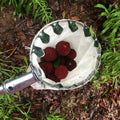 كيس التجميع ممتلئ بالثمار المقطوفة داخل رأس القطف المعدني | Collection bag filled with picked fruit inside the metal picking head