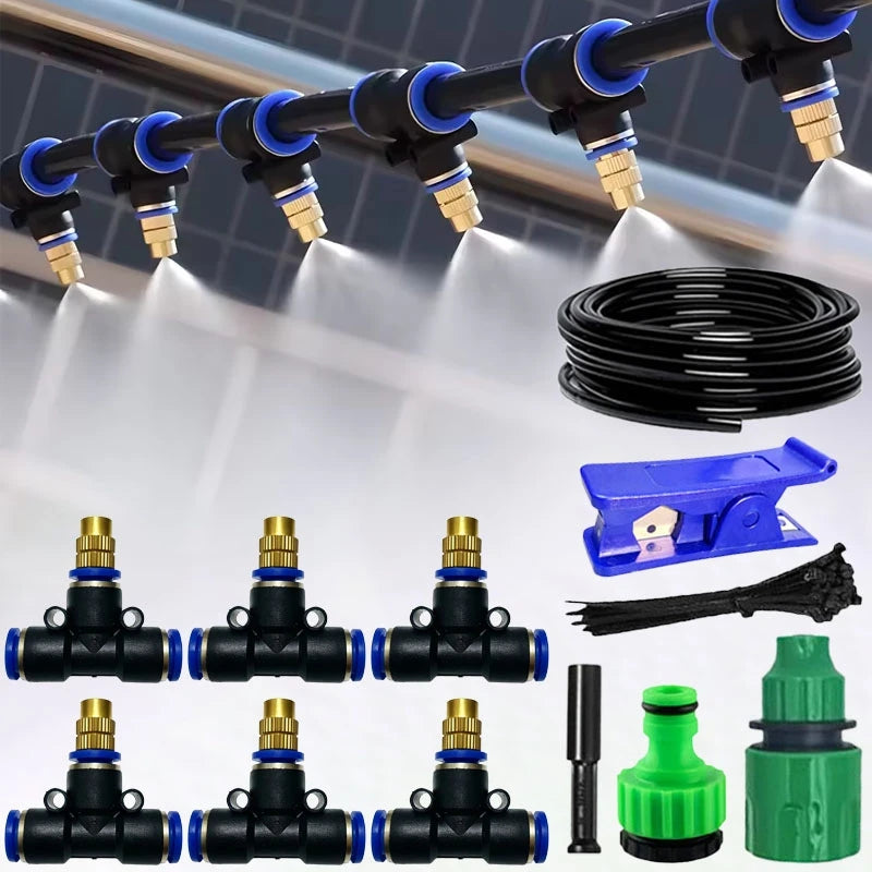 Outdoor Misting Cooling System with Brass Nozzles — 10 m