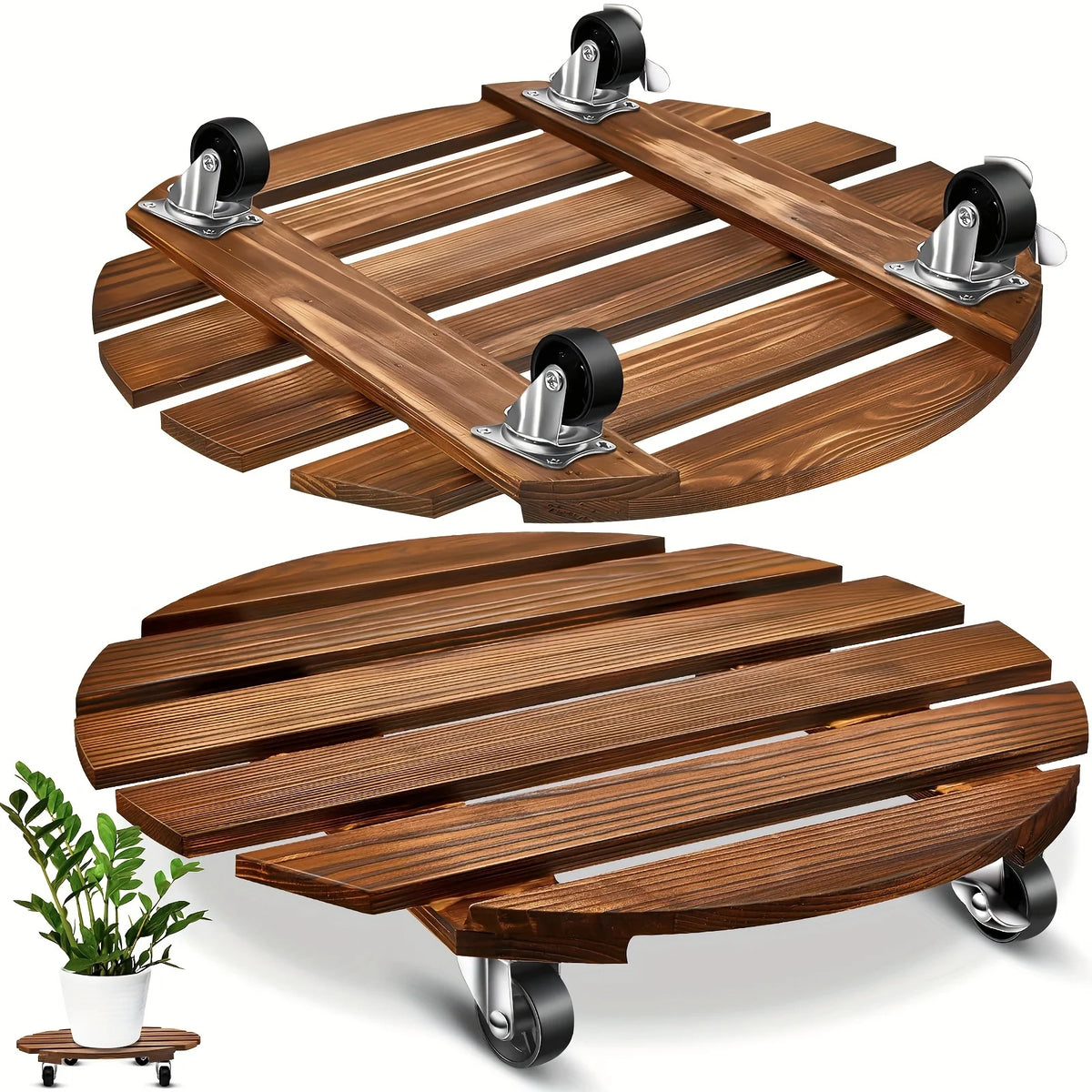 30 cm Rolling Plant Pot Caddy with Lockable Casters