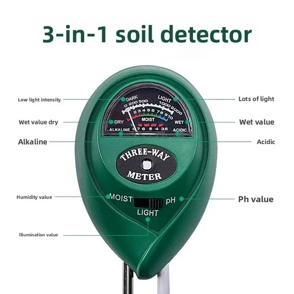 3-in-1 Soil Meter — pH, Moisture and Light