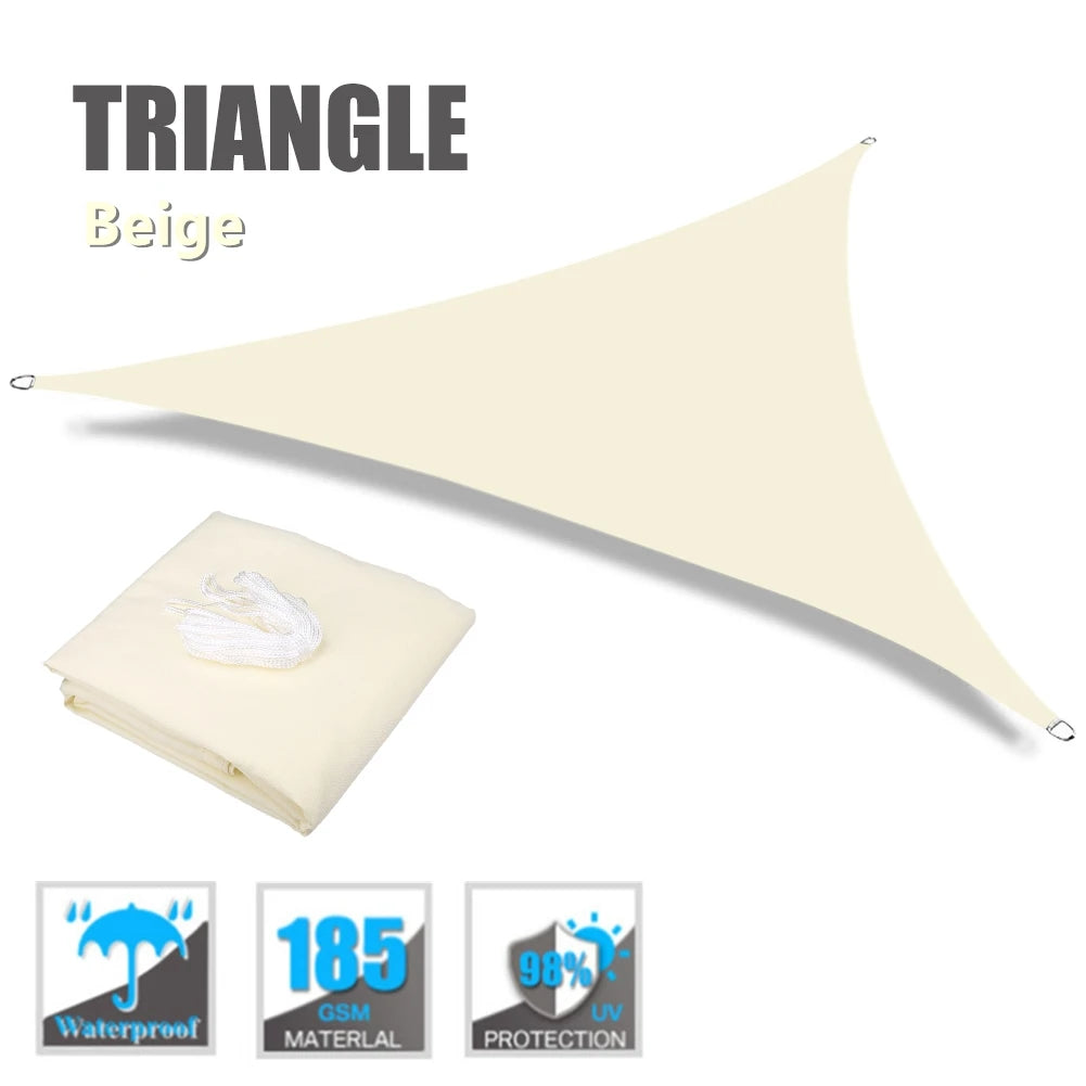 مظلة شراعية مثلثة بيج 3 × 3 × 3 متر مع حلقات أركان وحبال شدّ مرفقة | Beige triangle shade sail 3 × 3 × 3 m with corner rings and the tensioning rope supplied