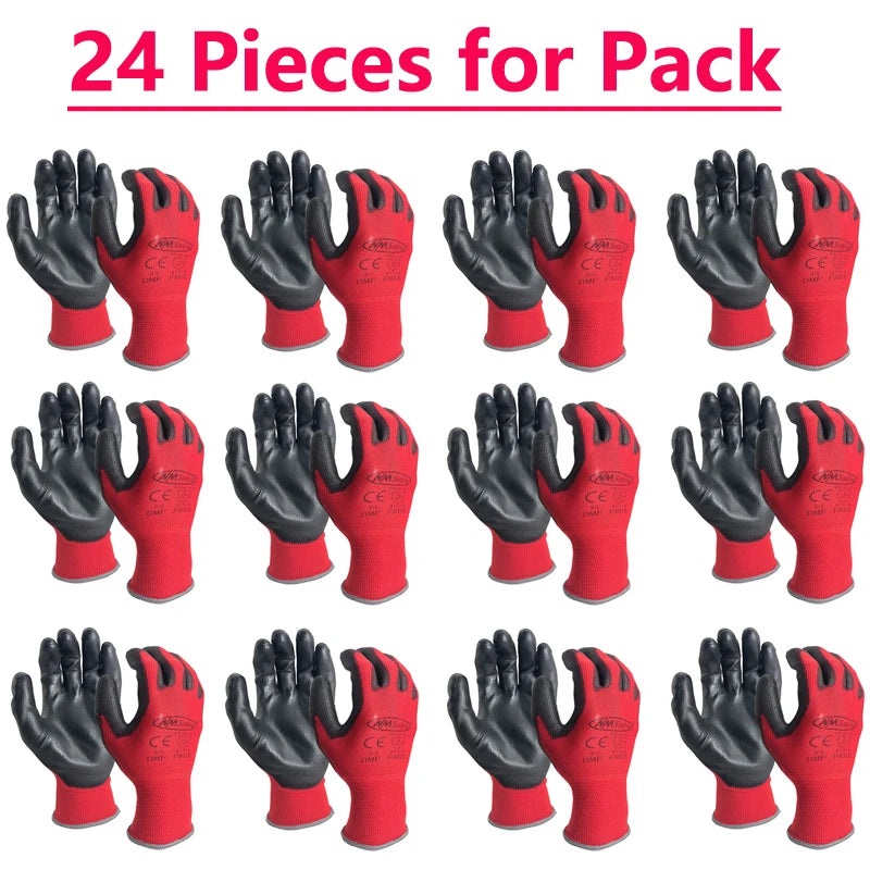 Breathable Coated Garden Work Gloves — 12 Pairs