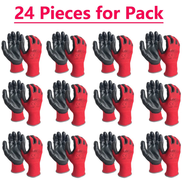 Breathable Coated Garden Work Gloves — 12 Pairs