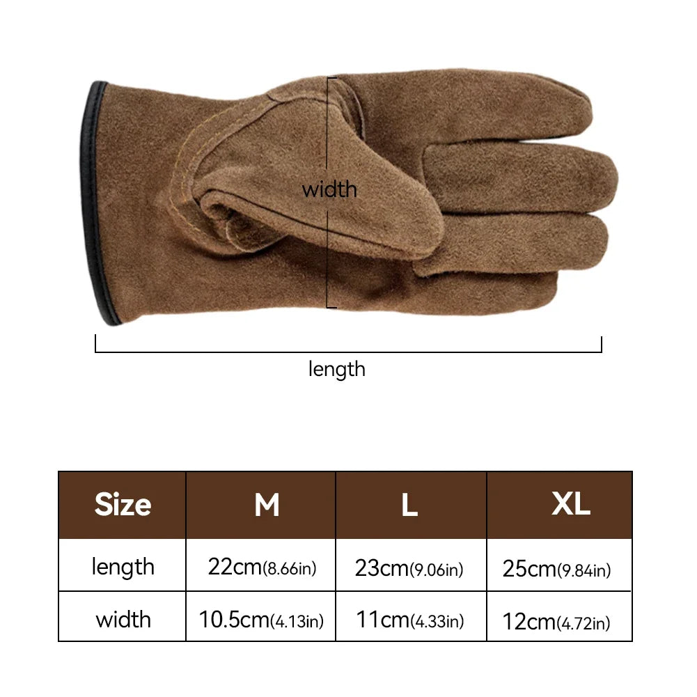 جدول مقاسات القفازات الجلدية مع قياسات الطول والعرض | Leather glove size chart with length and width measurements