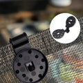 مشبك تثبيت أسود مركّب على شبك التظليل مع الحلقة | Black shade-cloth fixing clip mounted on netting, with grommet